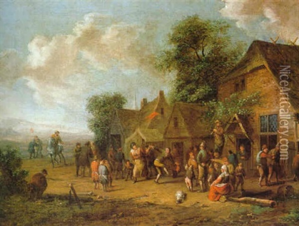 Feiernde Bauern Auf Einer Dorfstrase Oil Painting - Cornelisz van Essen