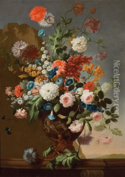 Ein Blumenstillleben Aus Nelken Oil Painting - Franz Werner von Tamm