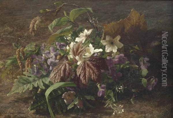 An Autumn Bouquet With Violets On A Forest Floor Oil Painting - Gerardina Jacoba van de Sande Bakhuyzen
