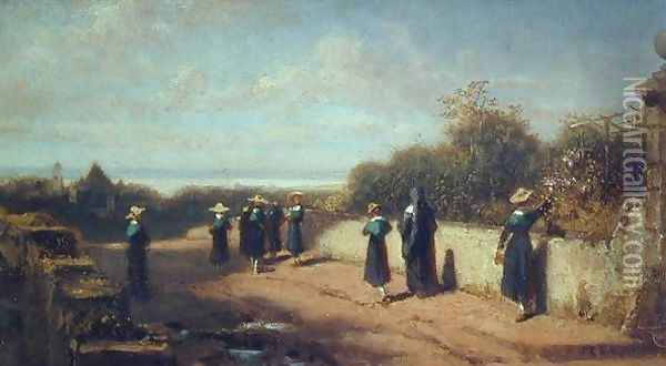 School Girls Going for a Walk Oil Painting - Carl Spitzweg