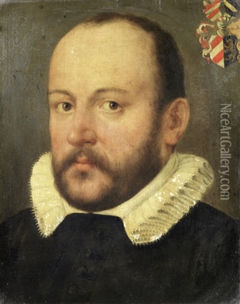 Portrait Of A Man, Bust-length, In A Black Tunic And A White Ruff Oil Painting - Lorenz Strauch