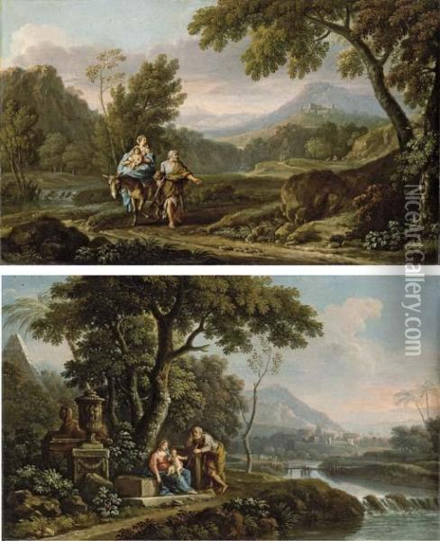 The Flight Into Egypt; And The Rest On The Flight To Egypt Oil Painting - Jan Frans Van Bloemen (Orizzonte)