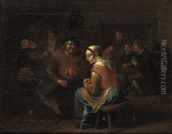 Boors Making Merry In An Inn Oil Painting - Egbert van Heemskerck the Elder