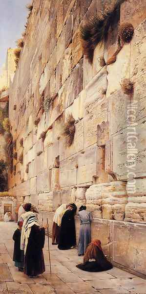 The Wailing Wall, Jerusalem Oil Painting - Gustave Bauernfeind