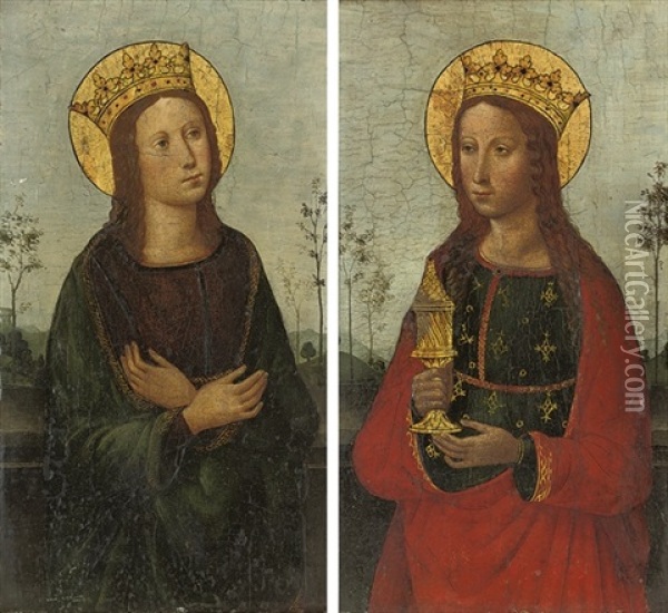 The Virgin (+ The Magdalen; Pair) Oil Painting - Bernardino Betti Pinturicchio
