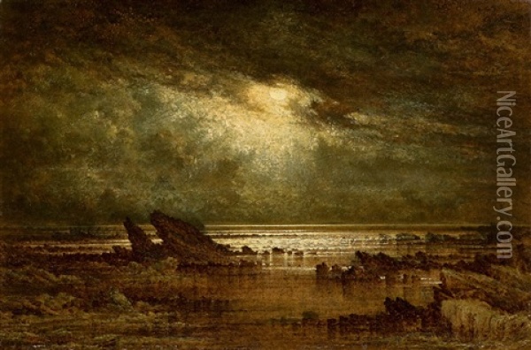 Low Water Moonlight Oil Painting - Albert Goodwin