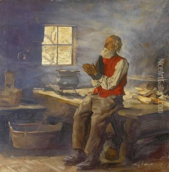 Betender Bauer In Karger Stube Oil Painting - Franz Eichhorst