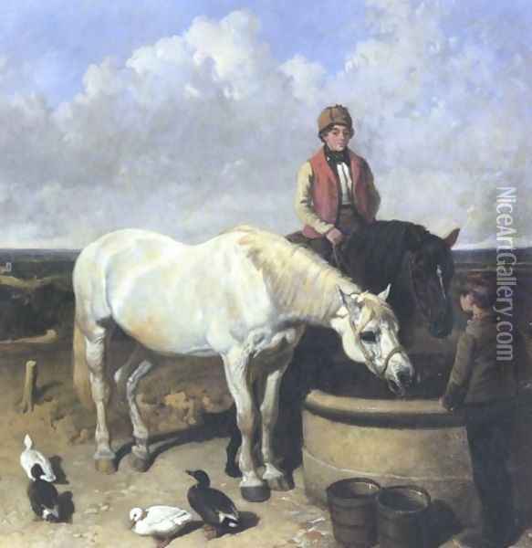 Horses Rider And Stable Hand 1849 Oil Painting - John Frederick Herring Snr