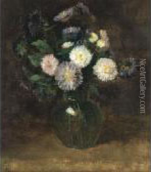A Flower Still Life With Asters Oil Painting - Jacob Simon Hendrik Kever