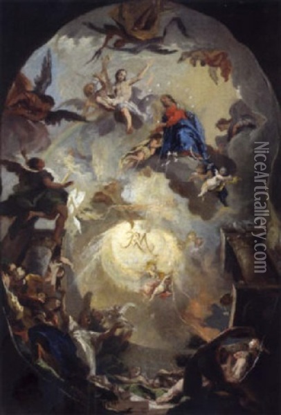 Mariae Himmelfahrt, In Der Bildmitte Das Marienmonogramm Oil Painting - Joseph Dorffmeister