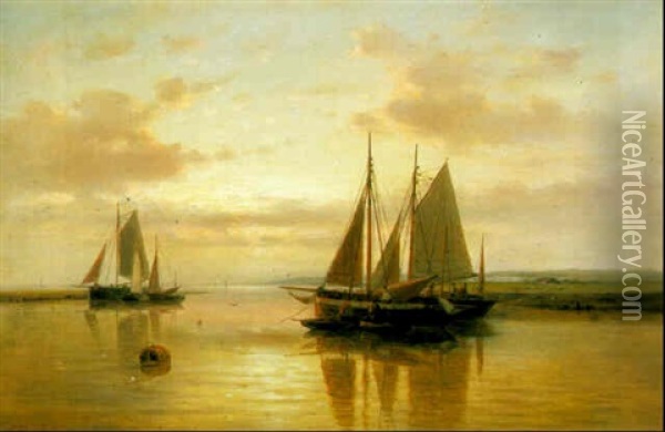 Shipping In A Calm At Sunset Oil Painting - Abraham Hulk the Elder