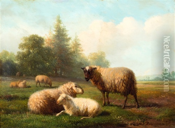 Schapen In Een Weide Oil Painting - Hendrik van de Sande Bakhuyzen