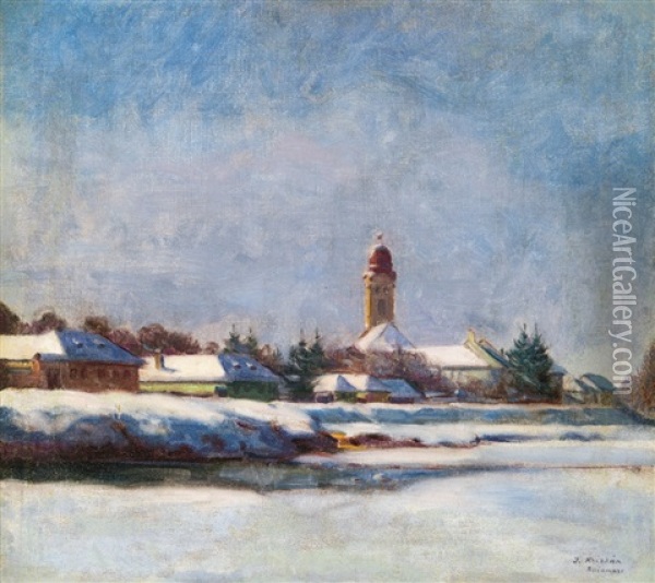 Nagybanya In Winter Oil Painting - Janos Krizsan