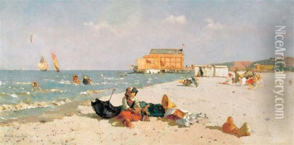 Sulla Spiaggia Oil Painting - Rinaldo Giudici