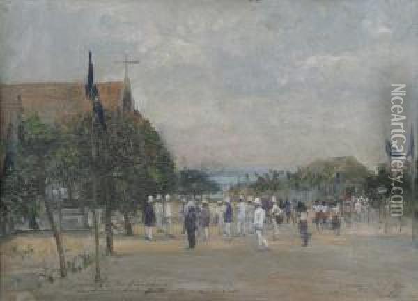 L````avenue Du Roi Souverain A Leopoldville```` Oil Painting - Louis Van Engelen
