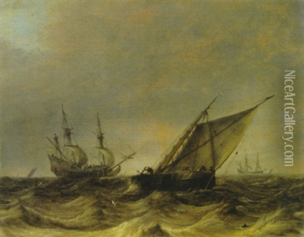 Bewegte See Mit Segelschiffen Oil Painting - Pieter Mulier the Elder