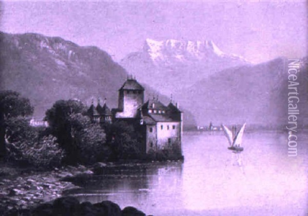 Ansicht Des Genfersees Mit Schlos Chillon Oil Painting - Hubert Sattler