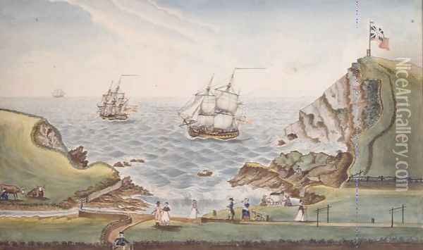 A View of the Bathing Place, called Willdows, taken from Mrs. Downs Malt House, 1799 Oil Painting - J. Walters