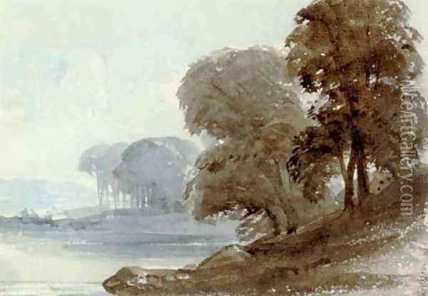 Trees on the water's edge Oil Painting - William Leighton Leitch