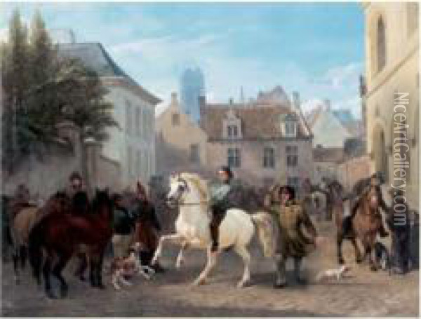 Cavaliers A Anvers Oil Painting - Hendrik Josef Fr. Van Der Poorten