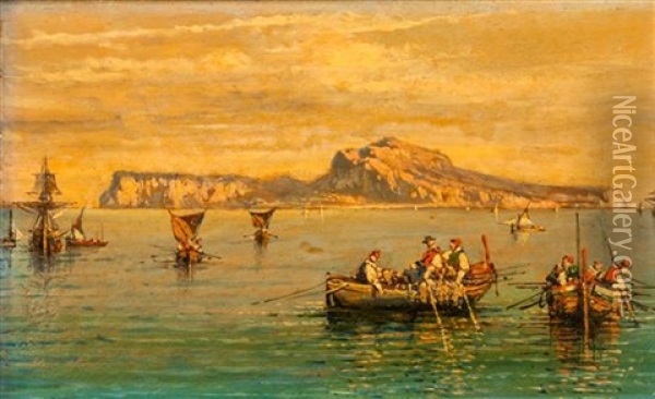 Italian Boating Scenes (two Works) Oil Painting - Consalvo Carelli