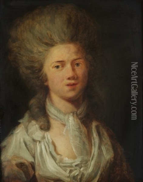 Damenportrait. Brustbildnis Von Vorn, In Hausgewand, Mit Fichu Und Gepudertem Haar Oil Painting - Jean-Honore Fragonard