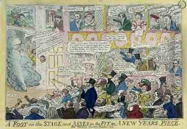 A Foot on the Stage and Asses in the Pit or A New Years Piece for Covent Garden Theatre Oil Painting - Isaac Robert Cruikshank