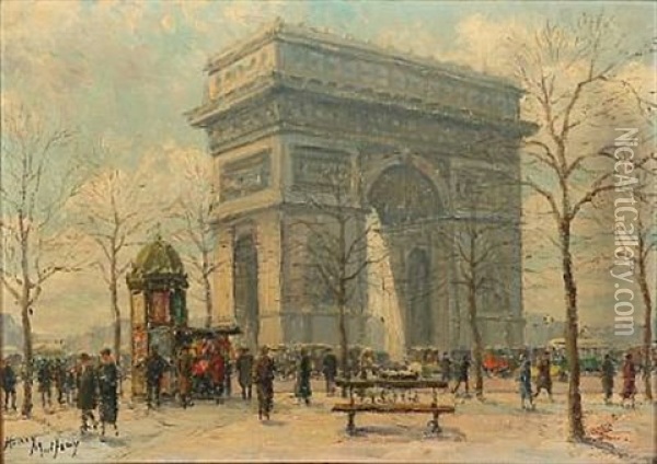 At The Arch Of Triumph In Paris Oil Painting - Henri Malfroy-Savigny