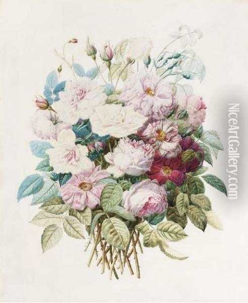 Un Bouquet De Roses Oil Painting - Pierre-Joseph Redoute