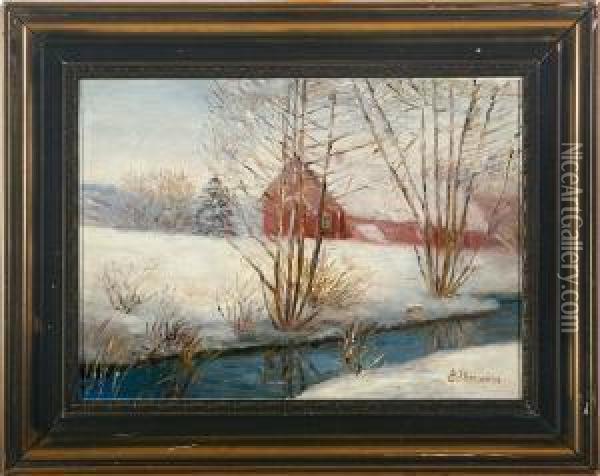 Scenery With A House. Signed E. Thornam Oil Painting - Emmy Marie Caroline Thornam