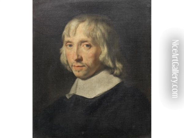 Portrait Of A Gentleman, Bust-length, In A Black Tunic With A White Collar Oil Painting - Abraham Lambertsz Jacobsz van den Tempel
