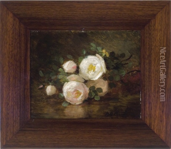 Roses Reflected On A Table Oil Painting - Anna Eliza Hardy