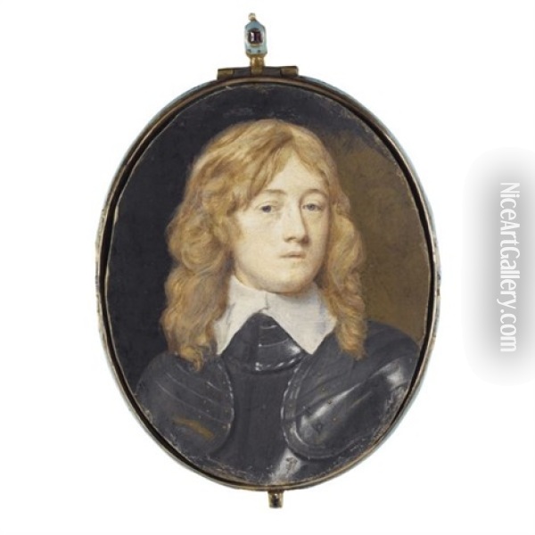 Portrait Of A Gentleman, With Flowing Fair Hair, Wearing Full Armour And A Lawn Collar (sidney Godolphin?) Oil Painting - Samuel Cooper