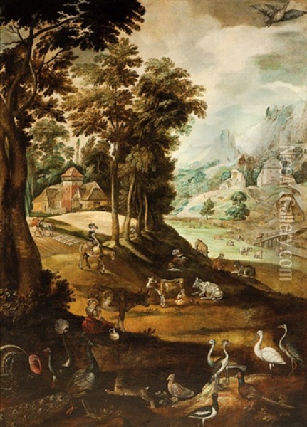 Paisaje Con Animales Oil Painting - Marten van Valkenborch the Elder