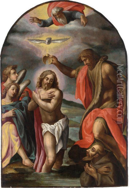 The Baptism Of Christ With Saint Francis Of Assisi Oil Painting - Cesare Calise