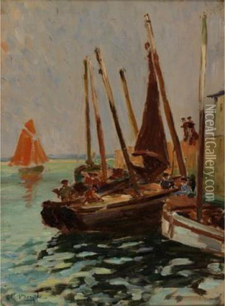Le Port Du Croisic, Vers 1922 Oil Painting - Charles Berjole