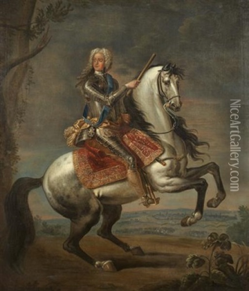 Military Commander On A Rearing Horse Oil Painting - Daniel Mytens the Younger