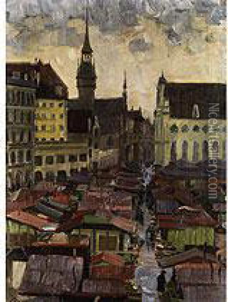 Der Viktualienmarkt In Munchen Oil Painting - Charles Guy Vetter