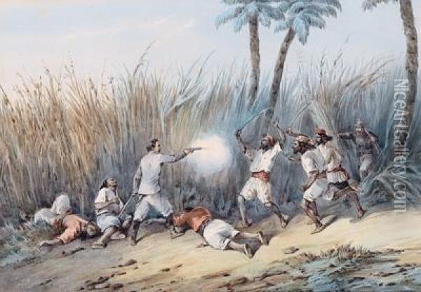 General Charles George Gordon Bei Einem Schuswechsel In Khartoum Oil Painting - Orlando Norie