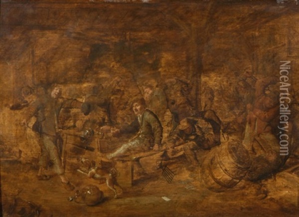 Taverne Mit Raufenden Und Zechenden Bauern Oil Painting - Jan Jacobsz Molenaer