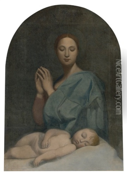 The Virgin With The Sleeping Infant Jesus Oil Painting - Jean-Auguste-Dominique Ingres