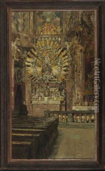 Blick Auf Den Altar Der Asamkirche (st. Johann Nepomuk) In Munchen Oil Painting - Gotthardt Johann Kuehl