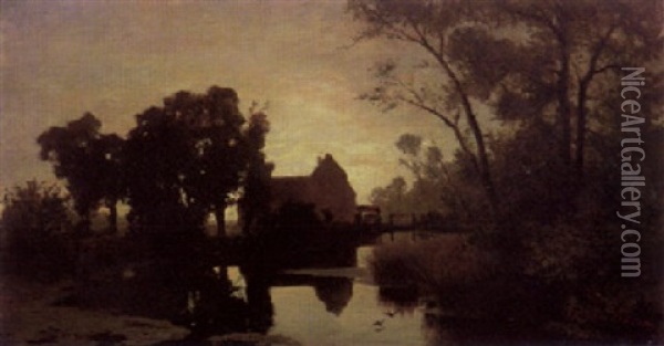 Alte Wassermuhle Am Teich Oil Painting - Gustav von Bechtolsheim