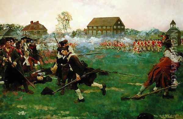 The Fight on Lexington Common, April 19, 1775, from 'The Story of the Revolution by Woodrow Wilson 1856-1924, published in Scribners Magazine, January 3, 1898 Oil Painting - Howard Pyle