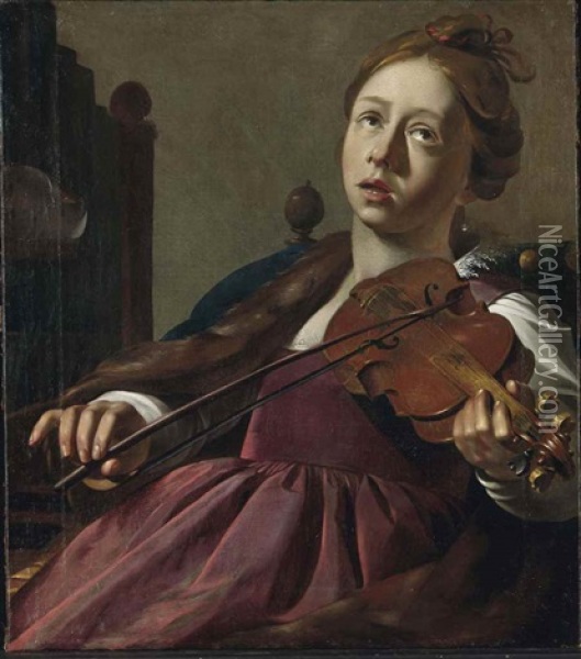 Sainte Cecile Jouant Du Violon Oil Painting - Wouter-Pietersz Crabeth the Elder
