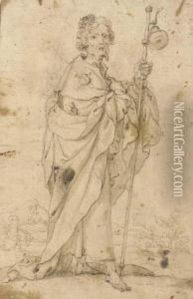 A Pilgrim Wearing The Badge Of Santiago De Campostella Oil Painting - Cornelis Iii Schut