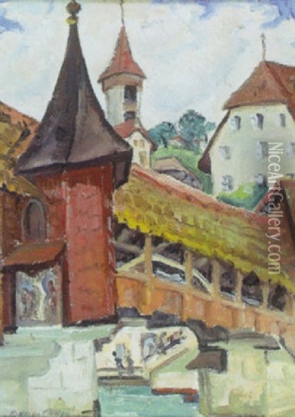Bavarian Village Scene Oil Painting - Rinaldo Cuneo