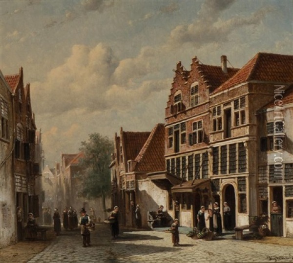 Street Scene, Belgium I Oil Painting - Pieter Gerardus Vertin