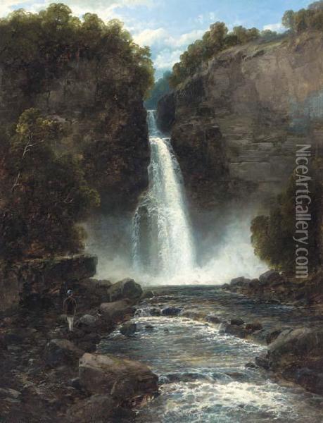 A Figure By A Waterfall Oil Painting - John Brandon Smith