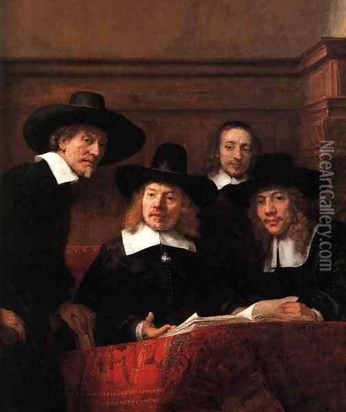 Sampling Officials of the Drapers' Guild (detail) 1662 Oil Painting - Harmenszoon van Rijn Rembrandt